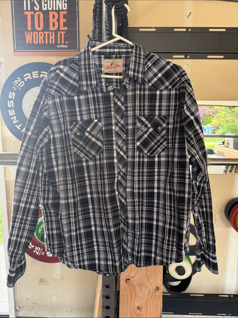 Wrangler Black & White Plaid Button-Down Shirt